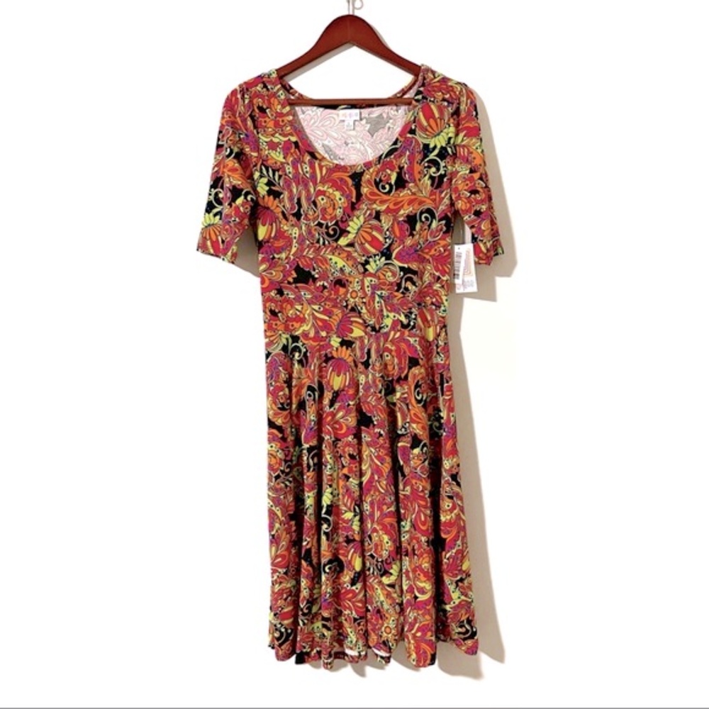 Y2K Neon Paisley Lularoe Nicole Fit and Flare Dress size L
